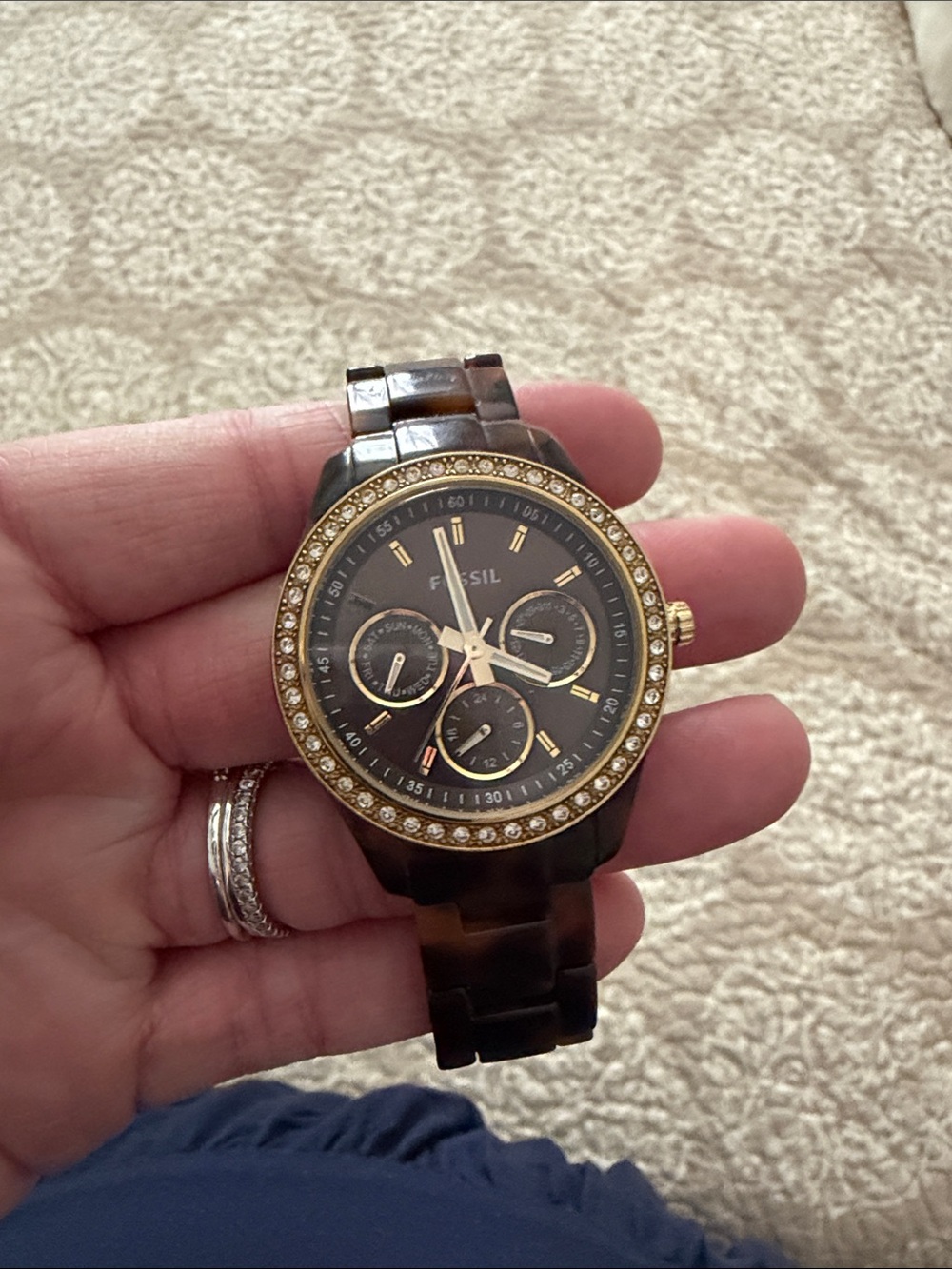 Fossil Brown Tortoiseshell Resin Watch with Gold Accents